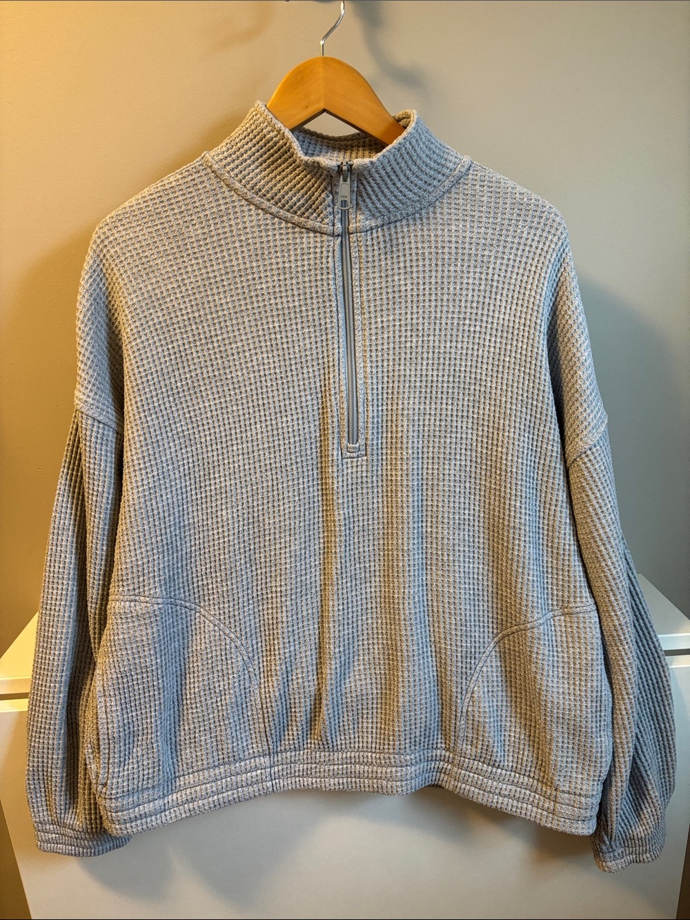 Light Gray Waffle Half-Zip Sweater